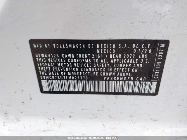 3VWCB7BU7LM021779 Volkswagen Jetta 1.4t R-line/1.4t S/1.4t Se