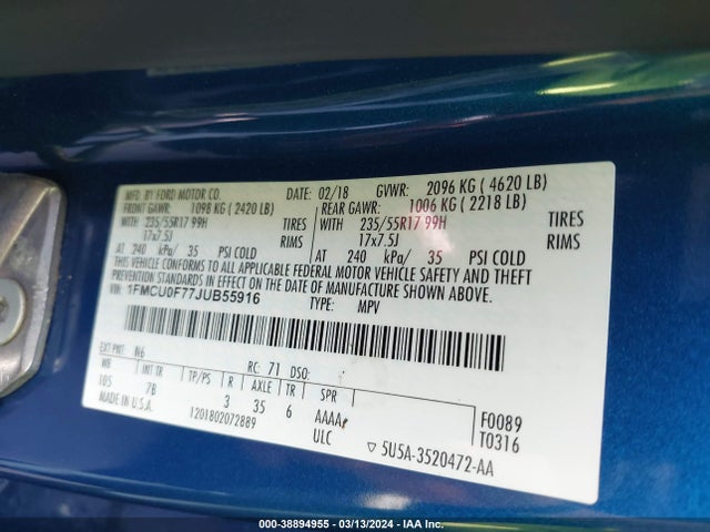 Ford ESCAPE S 2018 1FMCU0F77JUB55916 Image 9