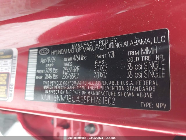 Hyundai TUCSON SEL 2023 5NMJBCAE5PH261502 Image 9