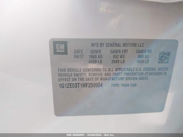 Chevrolet MALIBU 1LT 2017 1G1ZE5ST1HF259904 Image 9