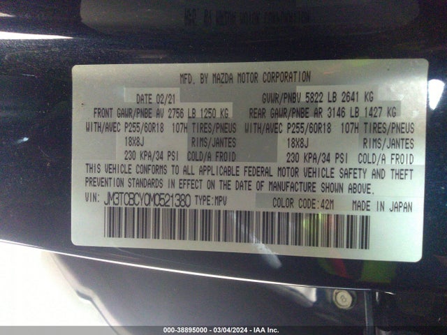 JM3TCBCY0M0521380 Mazda Cx-9 Touring