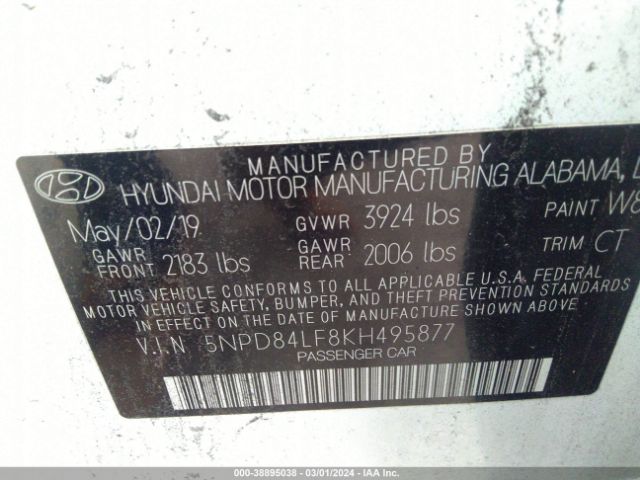 5NPD84LF8KH495877 Hyundai Elantra Value Edition