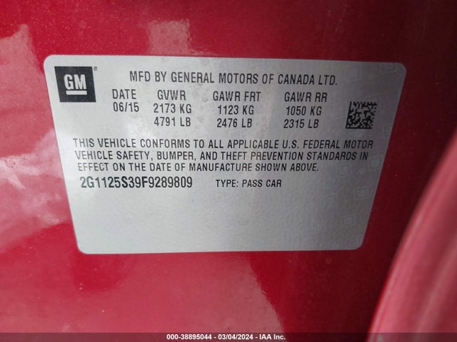 Chevrolet Impala 2lt 2015 2G1125S39F9289809 Image 9