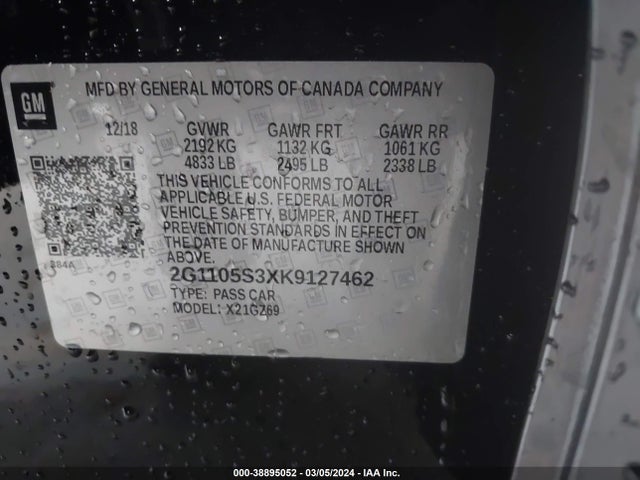 Chevrolet Impala Premier 2019 2G1105S3XK9127462 Image 9