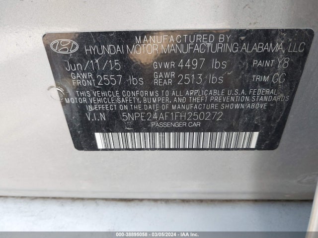 Hyundai SONATA SE 2015 5NPE24AF1FH250272 Image 9