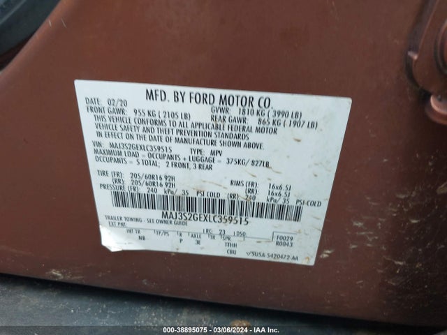 MAJ3S2GEXLC359515 Ford Ecosport Se