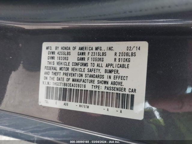 Honda Accord Ex-l 2014 1HGCT1B83EA009016 Image 9