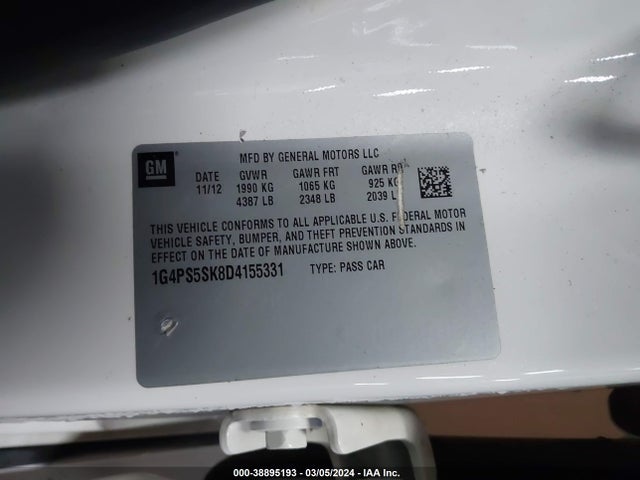 2013 Buick Verano Leather Group მანქანა იყიდება აუქციონზე, vin: 1G4PS5SK8D4155331, აუქციონის ნომერი: 38895193