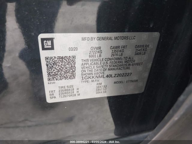 1GKKNML40LZ202227 GMC Acadia Fwd Slt