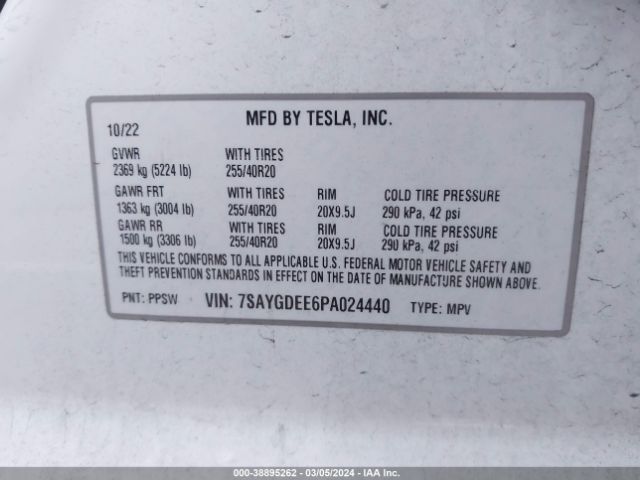 7SAYGDEE6PA024440 Tesla Model Y