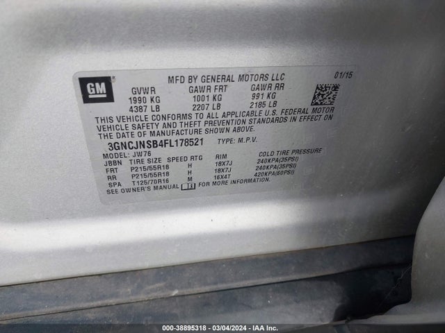 Chevrolet TRAX LTZ 2015 3GNCJNSB4FL178521 Image 9