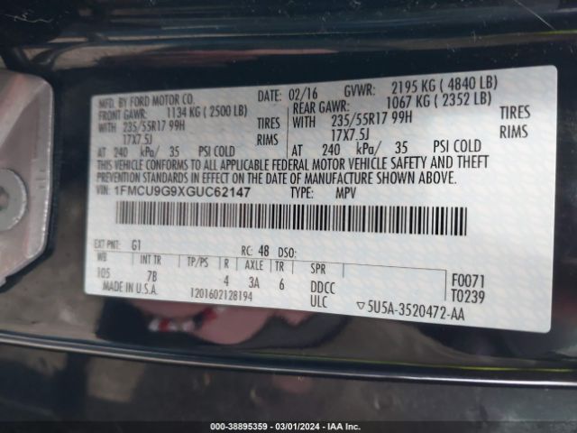 1FMCU9G9XGUC62147 Ford ESCAPE SE