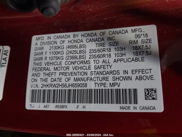 Honda CR-V EX 2018 2HKRW2H56JH659058 Image 9