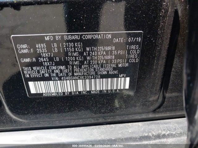 4S4BSANCXK3394728 Subaru na u5