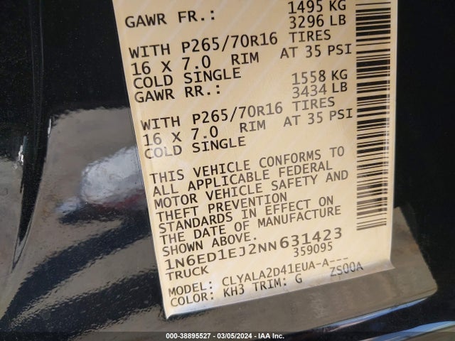 Nissan Frontier S 4x2 2022 1N6ED1EJ2NN631423 Image 9