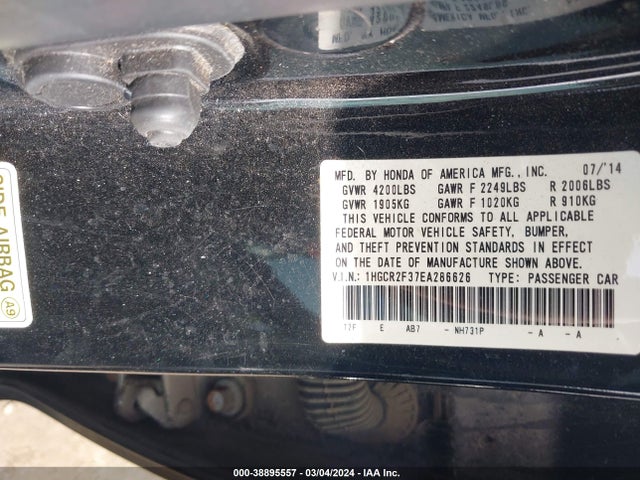 Honda ACCORD LX 2014 1HGCR2F37EA286626 Image 9
