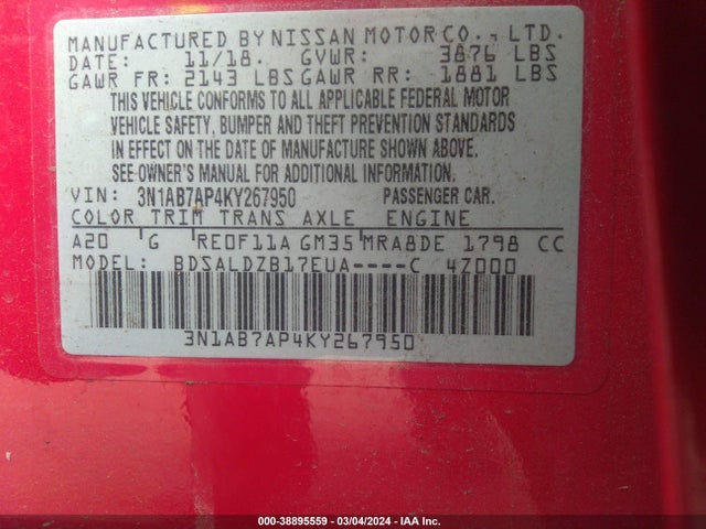 Nissan SENTRA SV 2019 3N1AB7AP4KY267950 Image 9