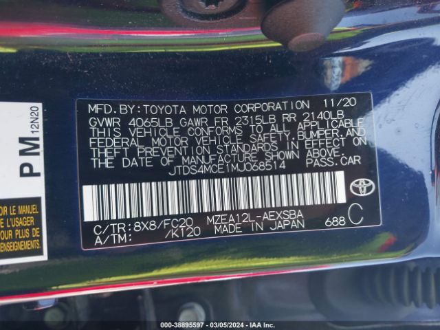JTDS4MCE1MJ068514 Toyota COROLLA SE