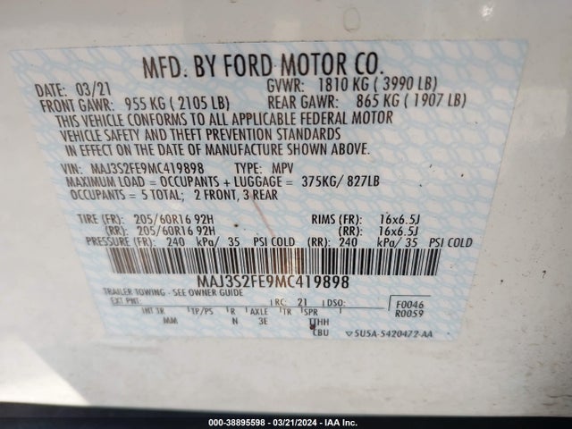 Ford ECOSPORT S 2021 MAJ3S2FE9MC419898 Image 9