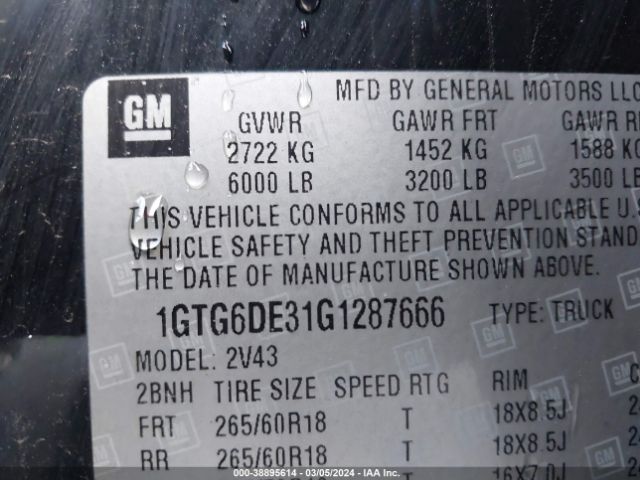 1GTG6DE31G1287666 GMC CANYON SLT