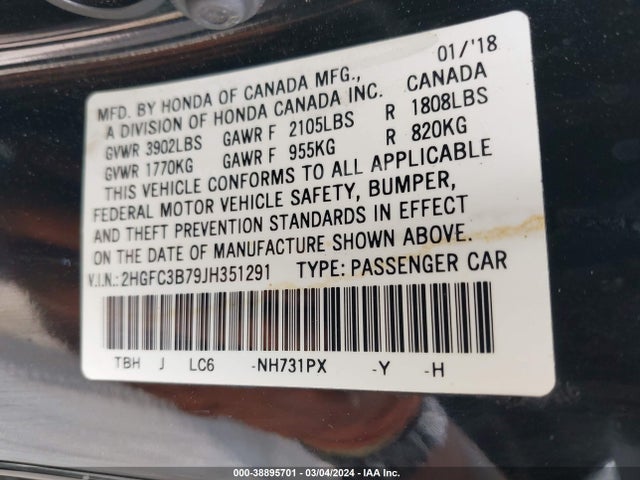 Honda Civic Ex-l 2018 2HGFC3B79JH351291 Image 9