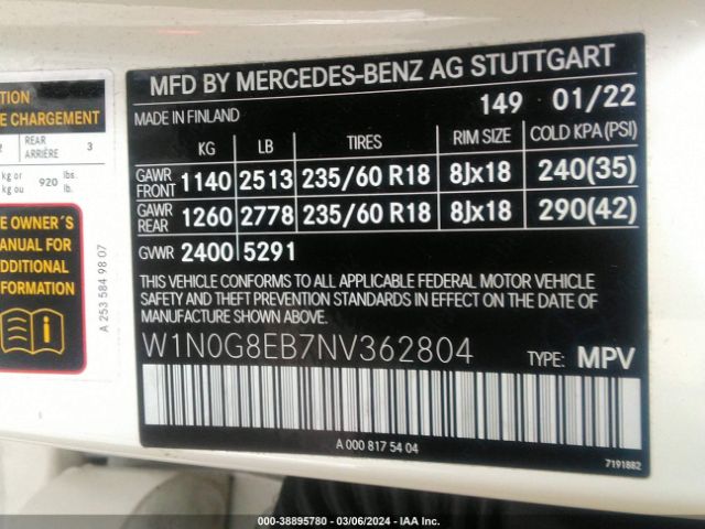 W1N0G8EB7NV362804 Mercedes-Benz Glc 300 4matic Suv