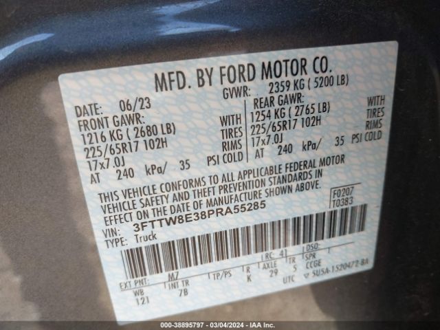 3FTTW8E38PRA55285 Ford Maverick Xlt