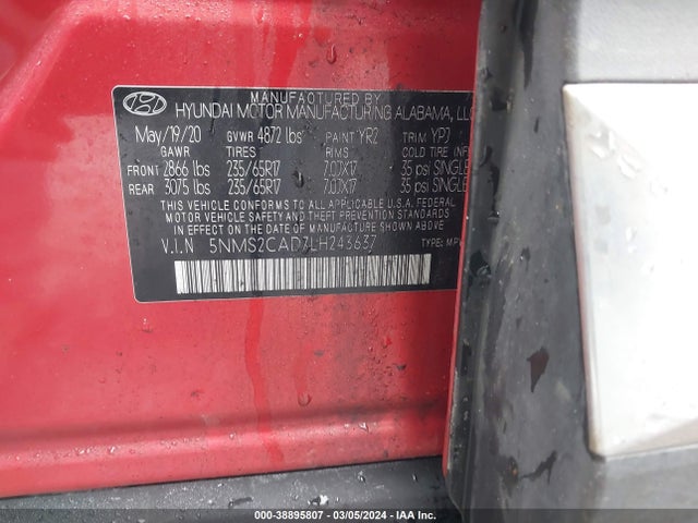 Hyundai Santa Fe Se 2020 5NMS2CAD7LH243637 Image 9