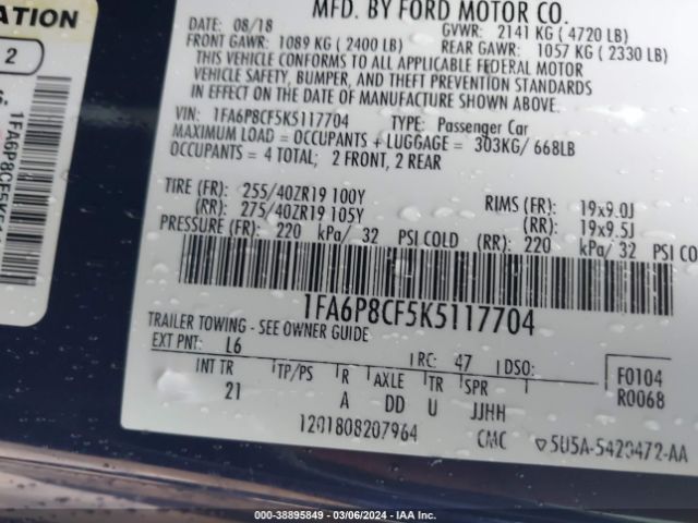 1FA6P8CF5K5117704 Ford MUSTANG GT