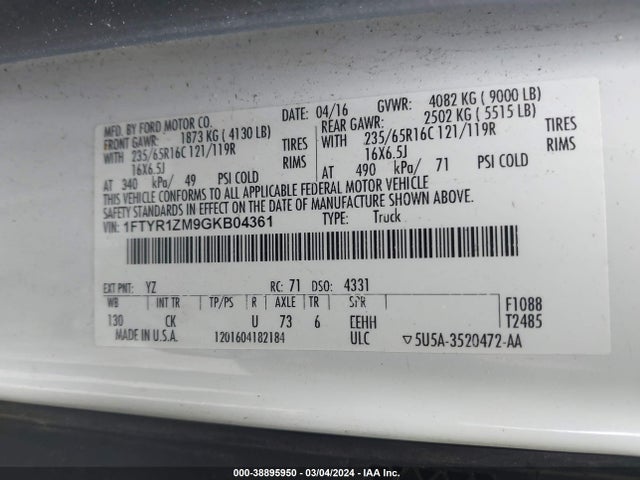 Ford Transit-250 2016 1FTYR1ZM9GKB04361 Image 9