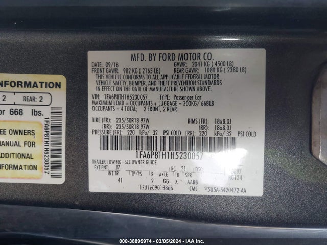 Ford Mustang Ecoboost 2017 1FA6P8TH1H5230057 Image 9