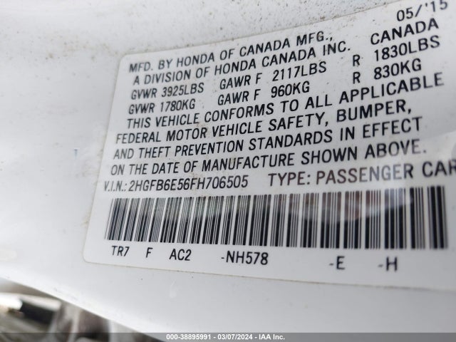 Honda CIVIC SI 2015 2HGFB6E56FH706505 Image 9