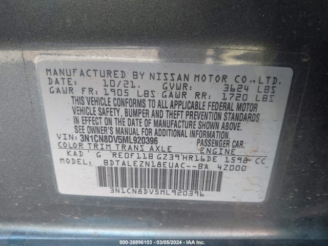 Nissan Versa S Xtronic Cvt 2021 3N1CN8DV5ML920396 Image 9