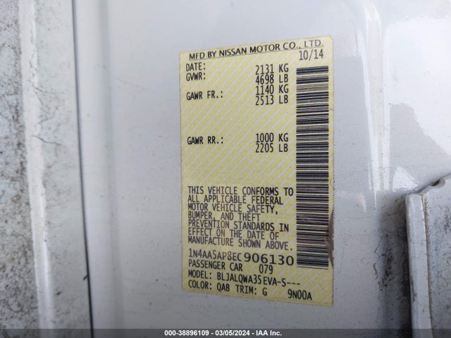 Nissan Maxima 3.5 S 2014 1N4AA5AP8EC906130 Image 9