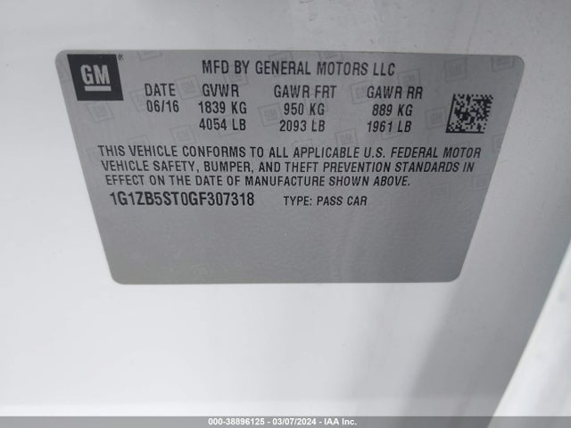 Chevrolet MALIBU LS 2016 1G1ZB5ST0GF307318 Image 9