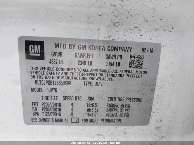 Chevrolet Trax Lt 2018 KL7CJPSB1JB650699 Image 9