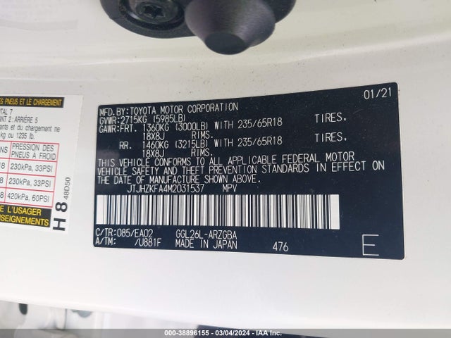 JTJHZKFA4M2031537 Lexus Rx 350l