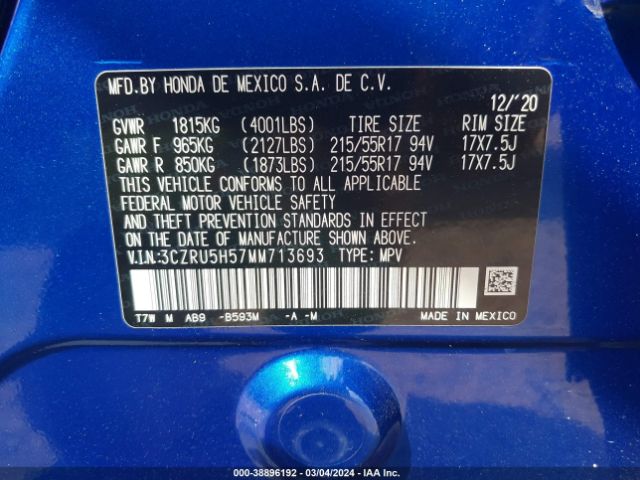 3CZRU5H57MM713693 Honda Hr-v 2wd Ex