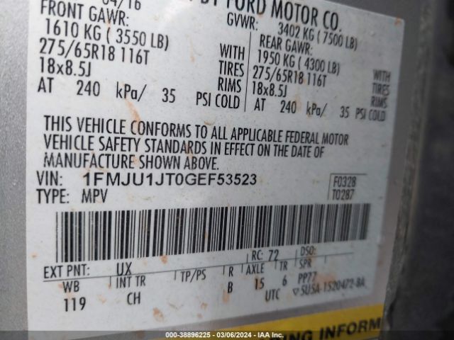 1FMJU1JT0GEF53523 Ford Expedition Xlt