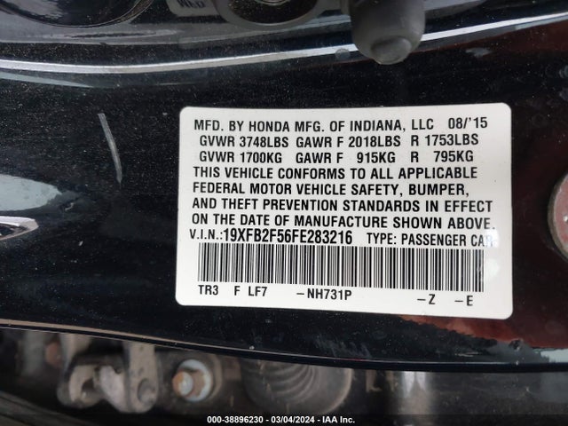 Honda Civic Lx 2015 19XFB2F56FE283216 Image 9