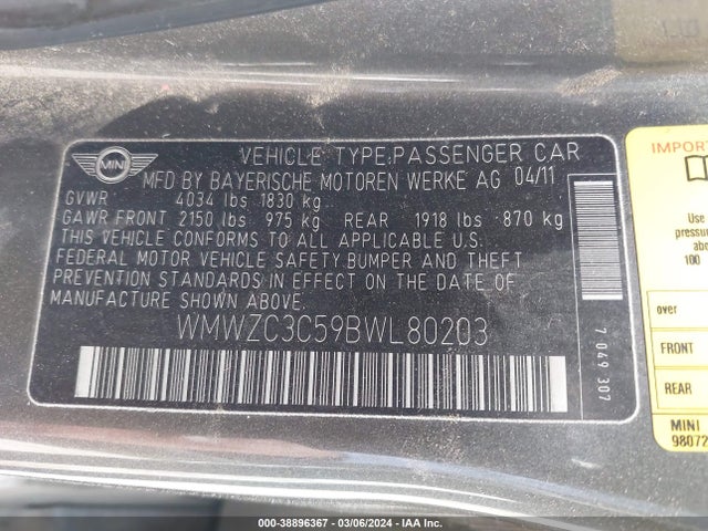 2011 MINI COOPER S COUNTRYMAN WMWZC3C59BWL80203 Photo 8