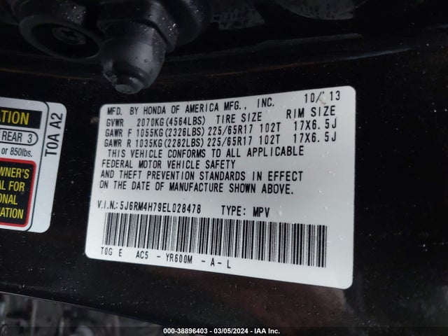 Honda Cr-v Ex-l 2014 5J6RM4H79EL028478 Image 9