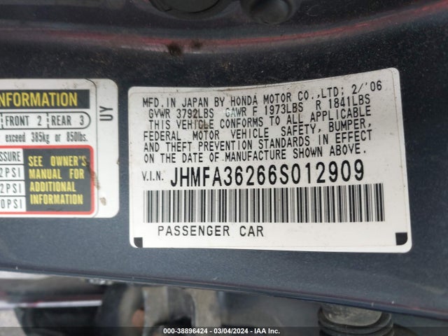 Продажа на аукционе авто 2006 Honda Civic Hybrid, vin: JHMFA36266S012909, номер лота: 38896424
