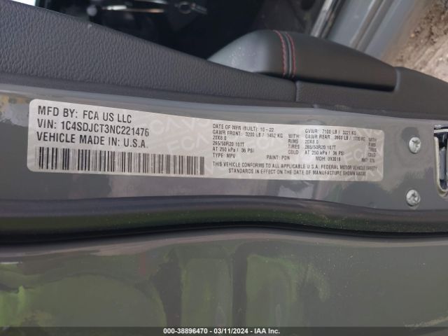 1C4SDJCT3NC221476 Dodge Durango R/t Awd