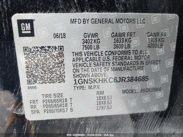 Chevrolet Suburban Lt 2018 1GNSKHKC6JR384685 Image 9
