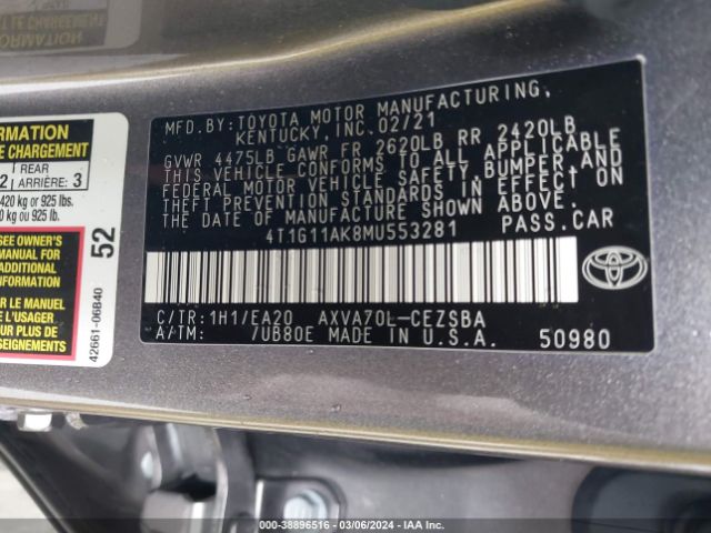4T1G11AK8MU553281 Toyota CAMRY SE