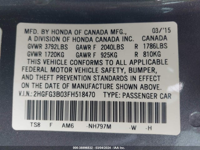 Honda Civic Ex-l 2015 2HGFG3B03FH518470 Image 9