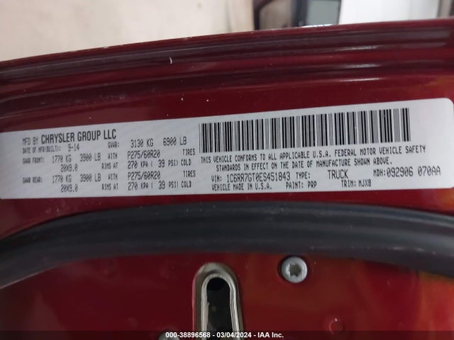 RAM 1500 Big Horn 2014 1C6RR7GT0ES451843 Image 9