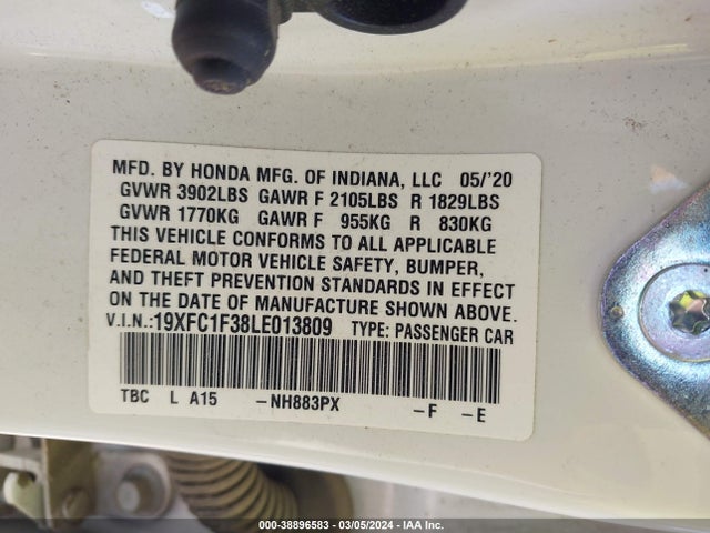Honda CIVIC EX 2020 19XFC1F38LE013809 Image 9