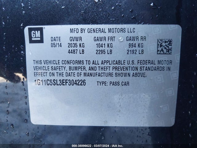 Chevrolet MALIBU 1LT 2014 1G11C5SL3EF304226 Image 9